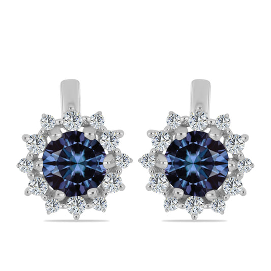 Stříbrné Náušnice s "Císařský Fialový" Moissanitem a Bílým Topazem