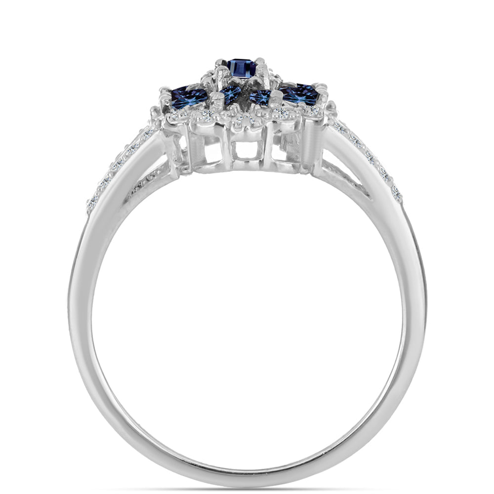 Stříbro 925/1000 - Prsten s "Císařský Fialový" Moissanitem a Bílým Topazem - Karátové číslo: 0.77. přibližná hmotnost: 5 gramů