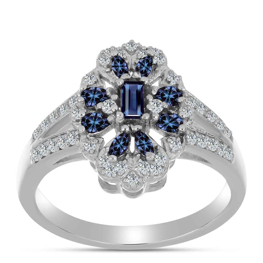 Stříbro 925/1000 - Prsten s "Císařský Fialový" Moissanitem a Bílým Topazem - Karátové číslo: 0.77. přibližná hmotnost: 5 gramů 3 