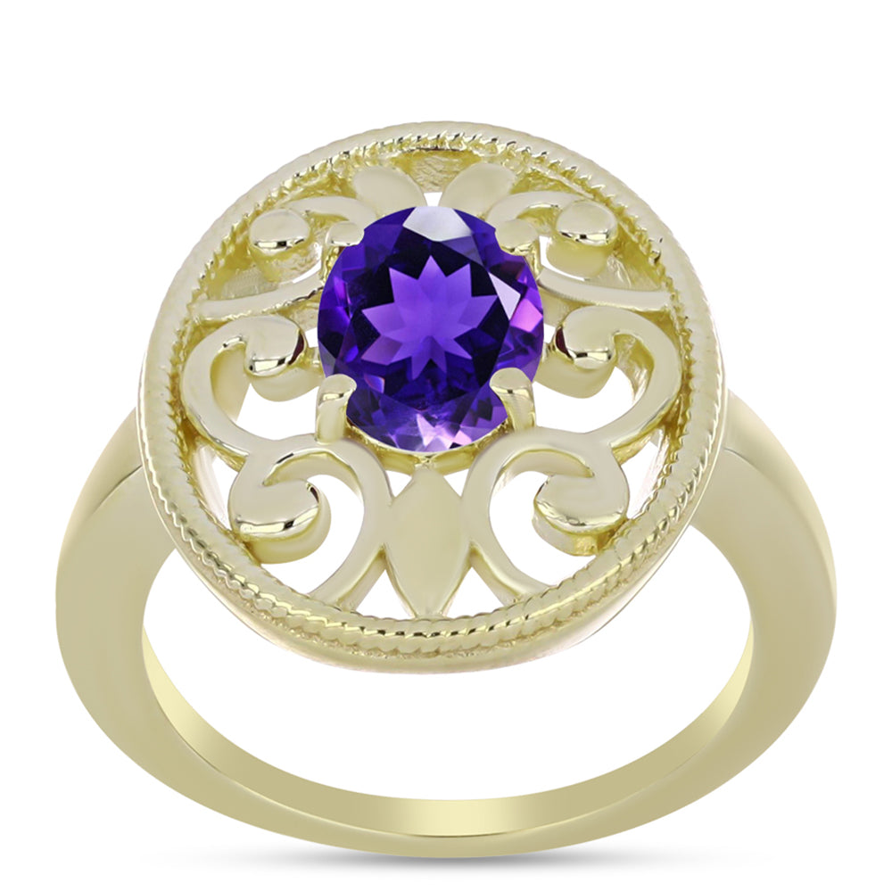 Pozlacené Stříbro 925/1000 - Prsten s Marockým Ametystem - Karátové číslo: 1.11. přibližná hmotnost: 5.04 gramů