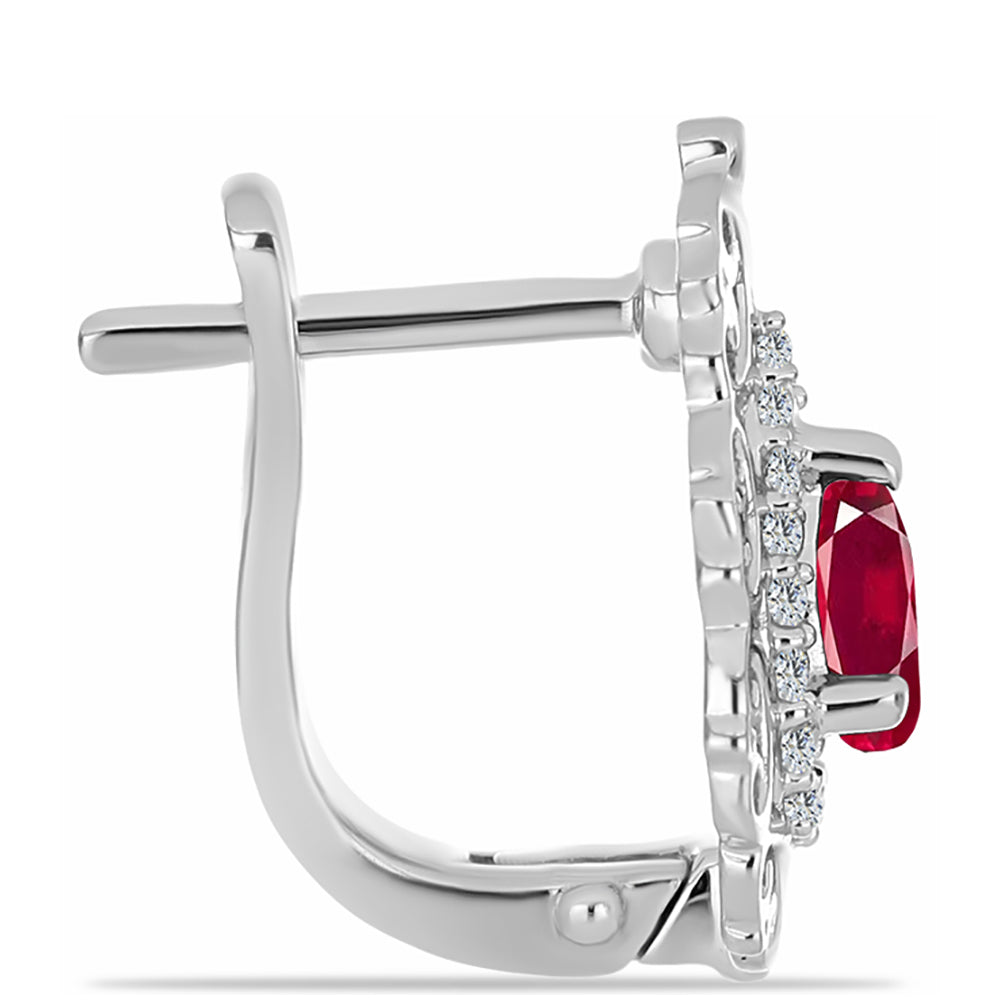 Stříbro 925/1000 - Náušnice s Madagaskarským Rubínem a Bílým Topazem - Karátové číslo: 0.88. přibližná hmotnost: 3.72 gramů 2 