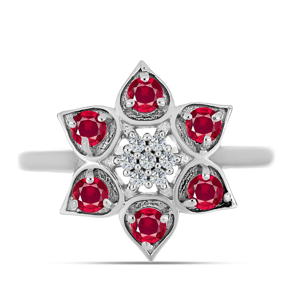 Stříbro 925/1000 - Prsten s Madagaskarským Rubínem a Bílým Topazem - Karátové číslo: 0.69. přibližná hmotnost: 3.15 gramů 1 