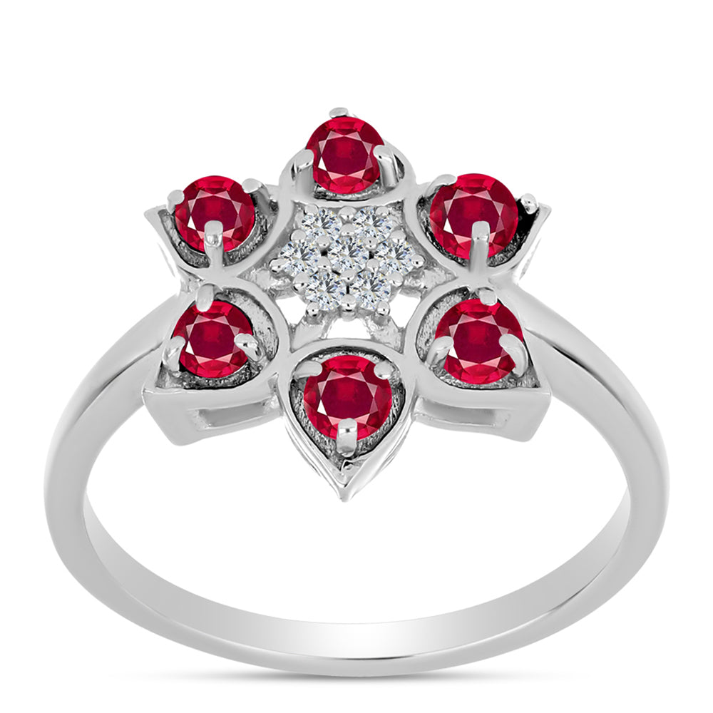 Stříbro 925/1000 - Prsten s Madagaskarským Rubínem a Bílým Topazem - Karátové číslo: 0.69. přibližná hmotnost: 3.15 gramů