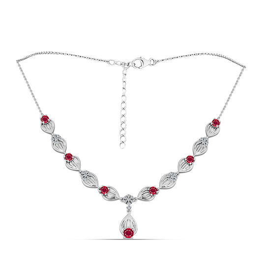 Stříbrný Náhrdelník s Madagaskarským Rubínem a Bílým Topazem