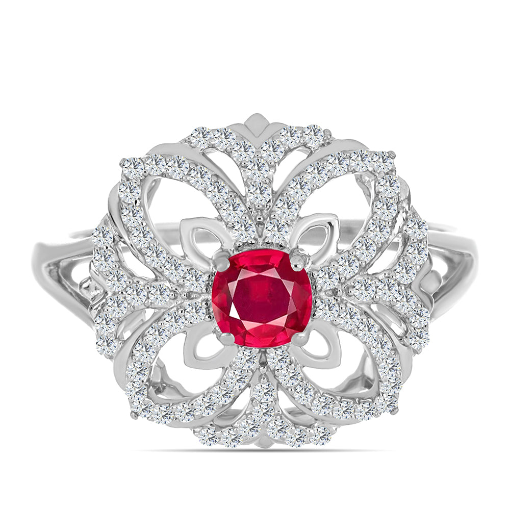 Stříbro 925/1000 - Prsten s Madagaskarským Rubínem a Bílým Topazem - Karátové číslo: 1.33. přibližná hmotnost: 4.16 gramů