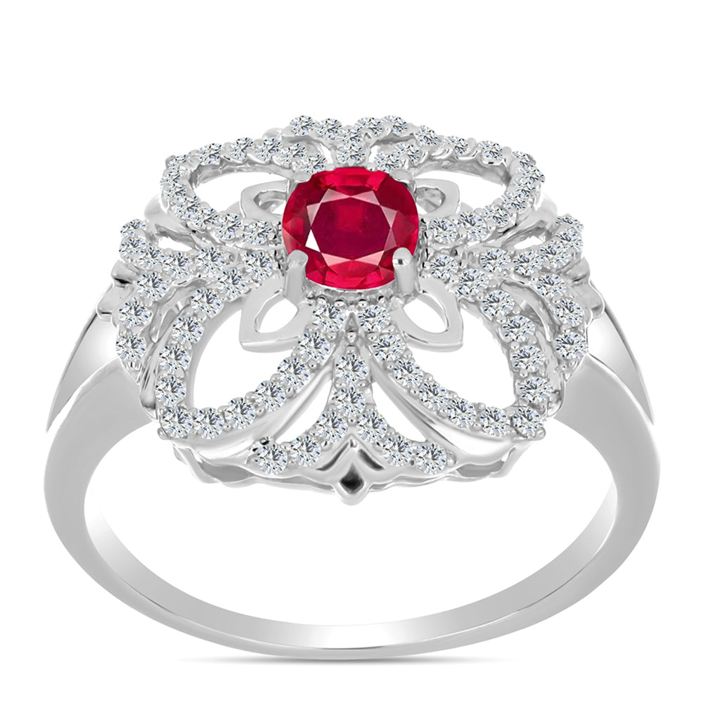 Stříbro 925/1000 - Prsten s Madagaskarským Rubínem a Bílým Topazem - Karátové číslo: 1.33. přibližná hmotnost: 4.16 gramů 3 