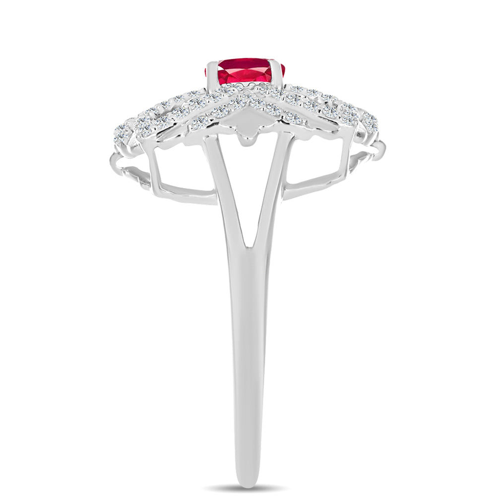 Stříbro 925/1000 - Prsten s Madagaskarským Rubínem a Bílým Topazem - Karátové číslo: 1.33. přibližná hmotnost: 4.16 gramů