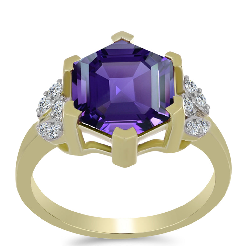 Pozlacené Stříbro 925/1000 - Prsten s Marockým Ametystem a Bílým Topazem - Karátové číslo: 4.16. přibližná hmotnost: 4.13 gramů