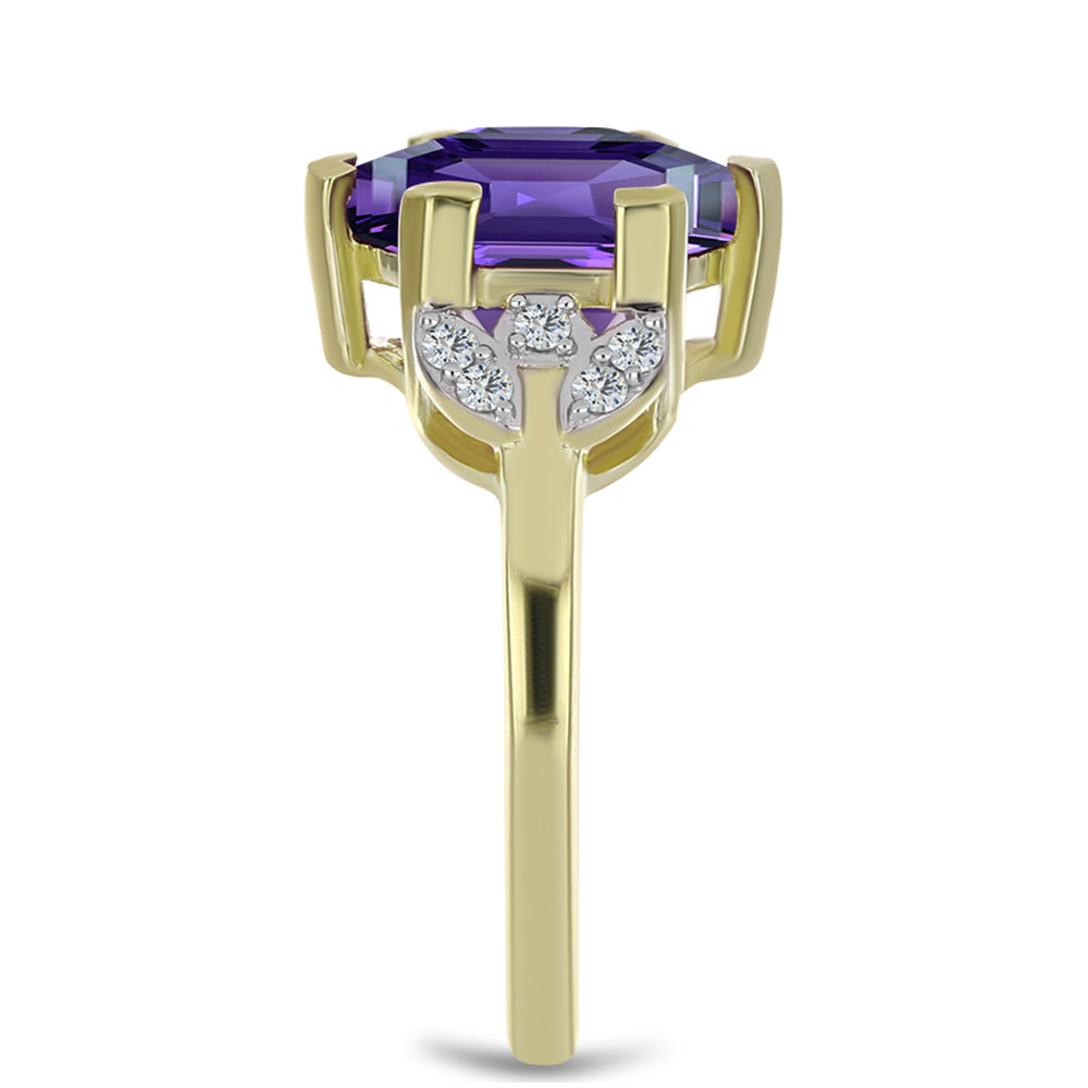 Pozlacené Stříbro 925/1000 - Prsten s Marockým Ametystem a Bílým Topazem - Karátové číslo: 4.16. přibližná hmotnost: 4.13 gramů