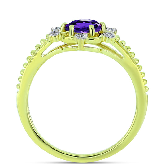 Pozlacené Stříbro 925/1000 - Prsten s Marockým Ametystem a Bílým Topazem - Karátové číslo: 0.83. přibližná hmotnost: 2.77 gramů