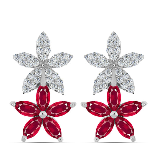 Stříbrné Náušnice s Madagaskarským Rubínem a Bílým Topazem