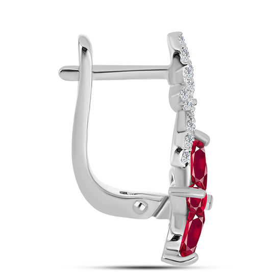 Stříbrné Náušnice s Madagaskarským Rubínem a Bílým Topazem