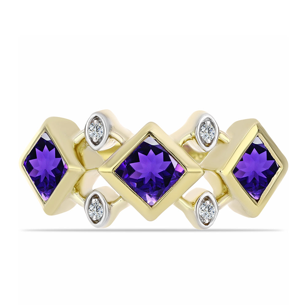 Pozlacené Stříbro 925/1000 - Prsten s Marockým Ametystem a Bílým Topazem - Karátové číslo: 1.08. přibližná hmotnost: 4.06 gramů 1 