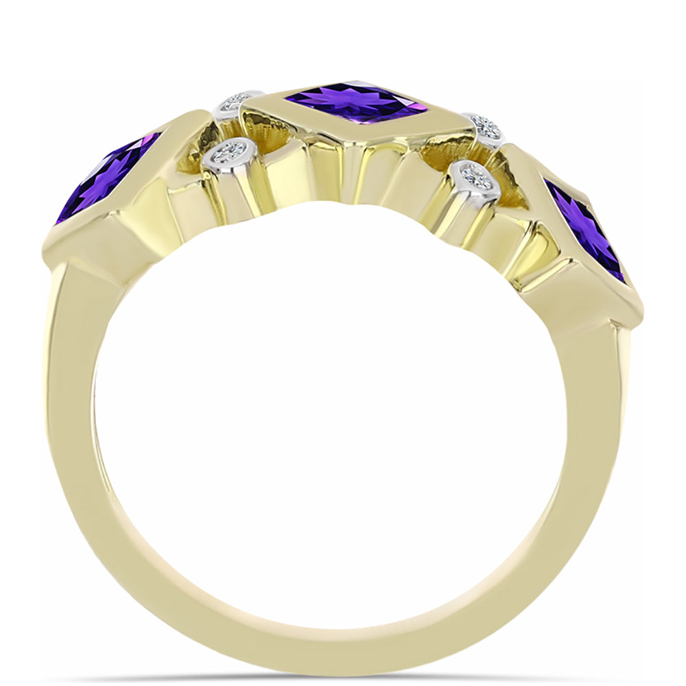 Pozlacené Stříbro 925/1000 - Prsten s Marockým Ametystem a Bílým Topazem - Karátové číslo: 1.08. přibližná hmotnost: 4.06 gramů