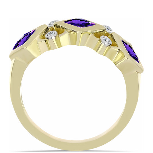 Pozlacené Stříbro 925/1000 - Prsten s Marockým Ametystem a Bílým Topazem - Karátové číslo: 1.08. přibližná hmotnost: 4.06 gramů
