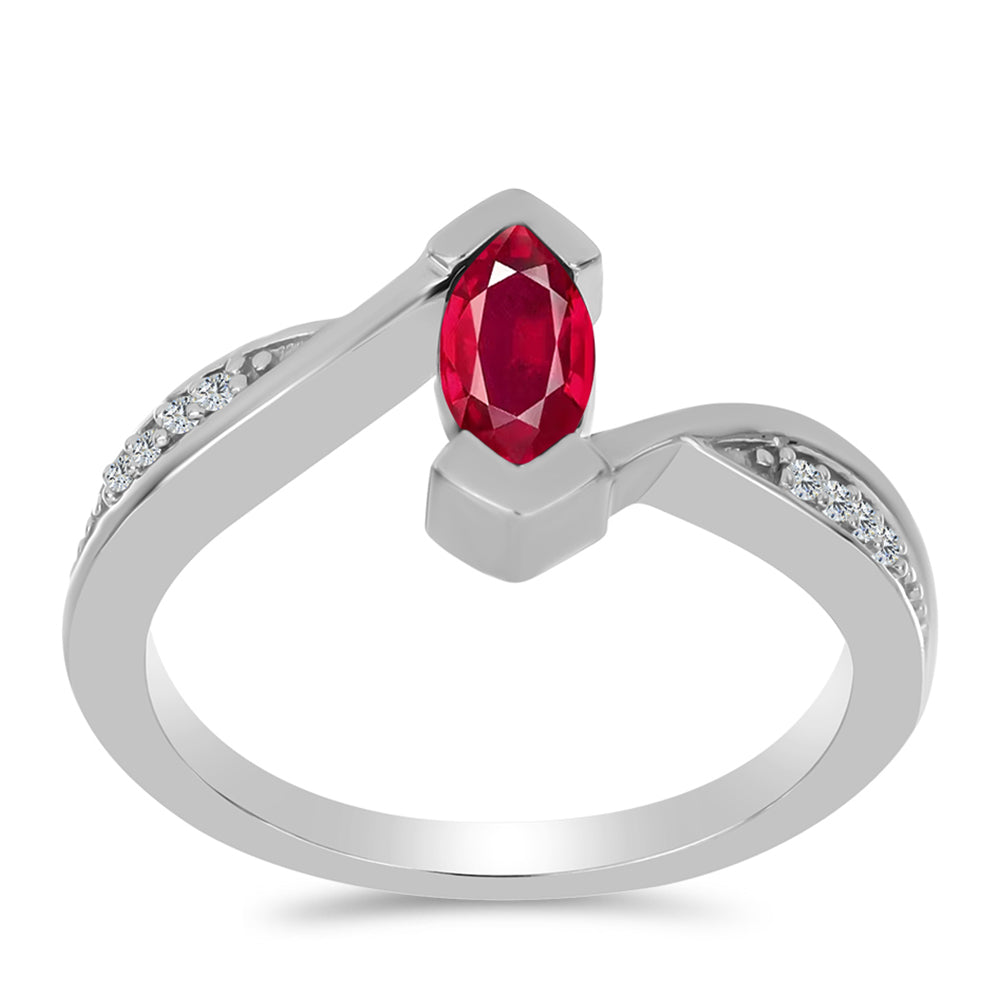 Stříbro 925/1000 - Prsten s Madagaskarským Rubínem a Bílým Topazem - Karátové číslo: 0.81. přibližná hmotnost: 3.44 gramů 3 