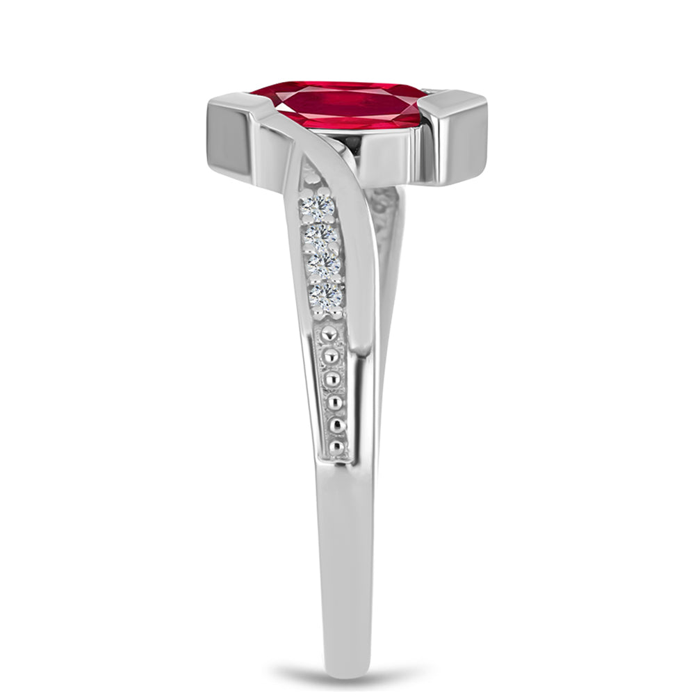 Stříbro 925/1000 - Prsten s Madagaskarským Rubínem a Bílým Topazem - Karátové číslo: 0.81. přibližná hmotnost: 3.44 gramů 4 