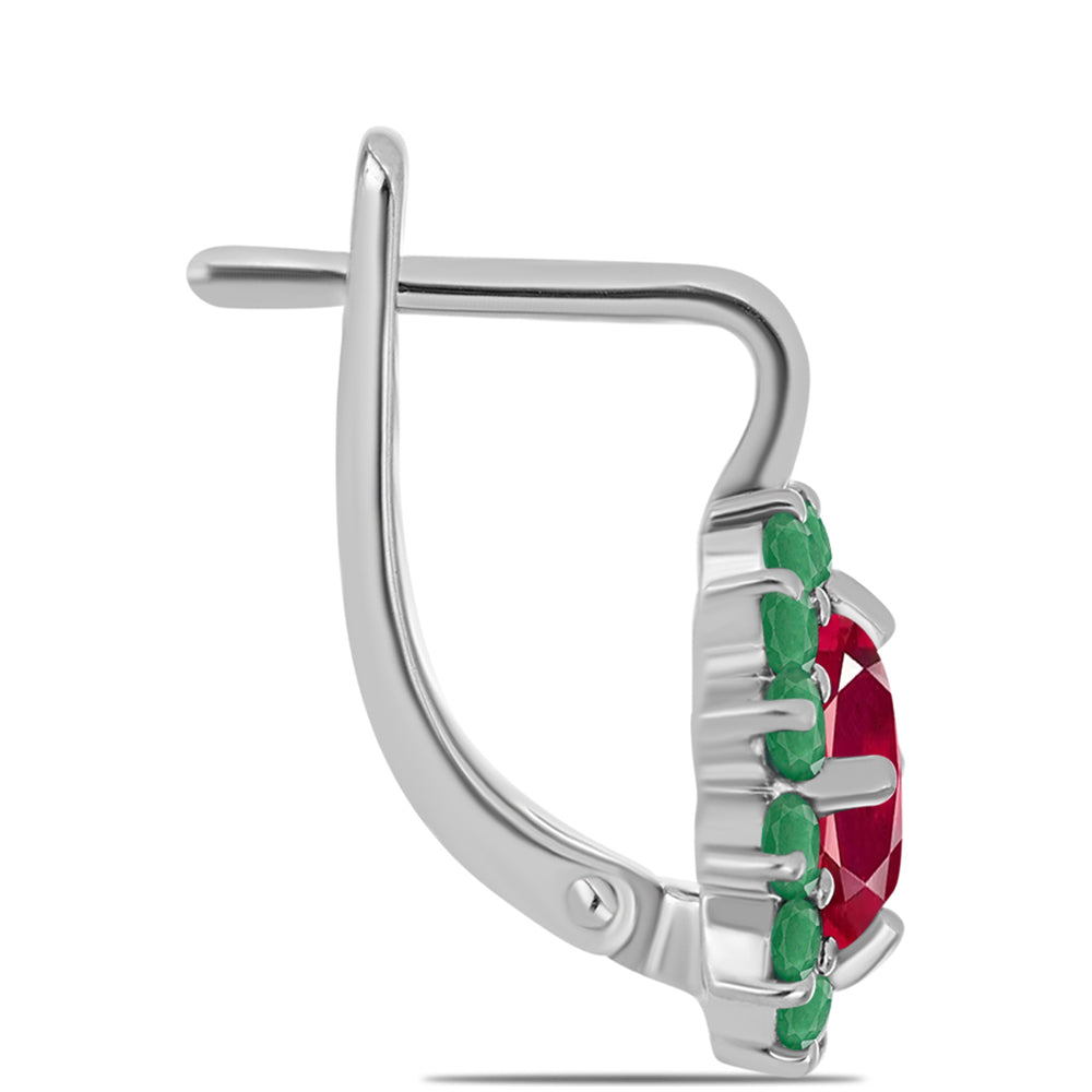 Stříbrné Náušnice s Madagaskarským Rubínem a Brazilským Smaragdem 2 