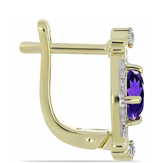 Pozlacené Stříbro 925/1000 - Náušnice s Marockým Ametystem a Bílým Topazem - Karátové číslo: 1.47. přibližná hmotnost: 3.94 gramů