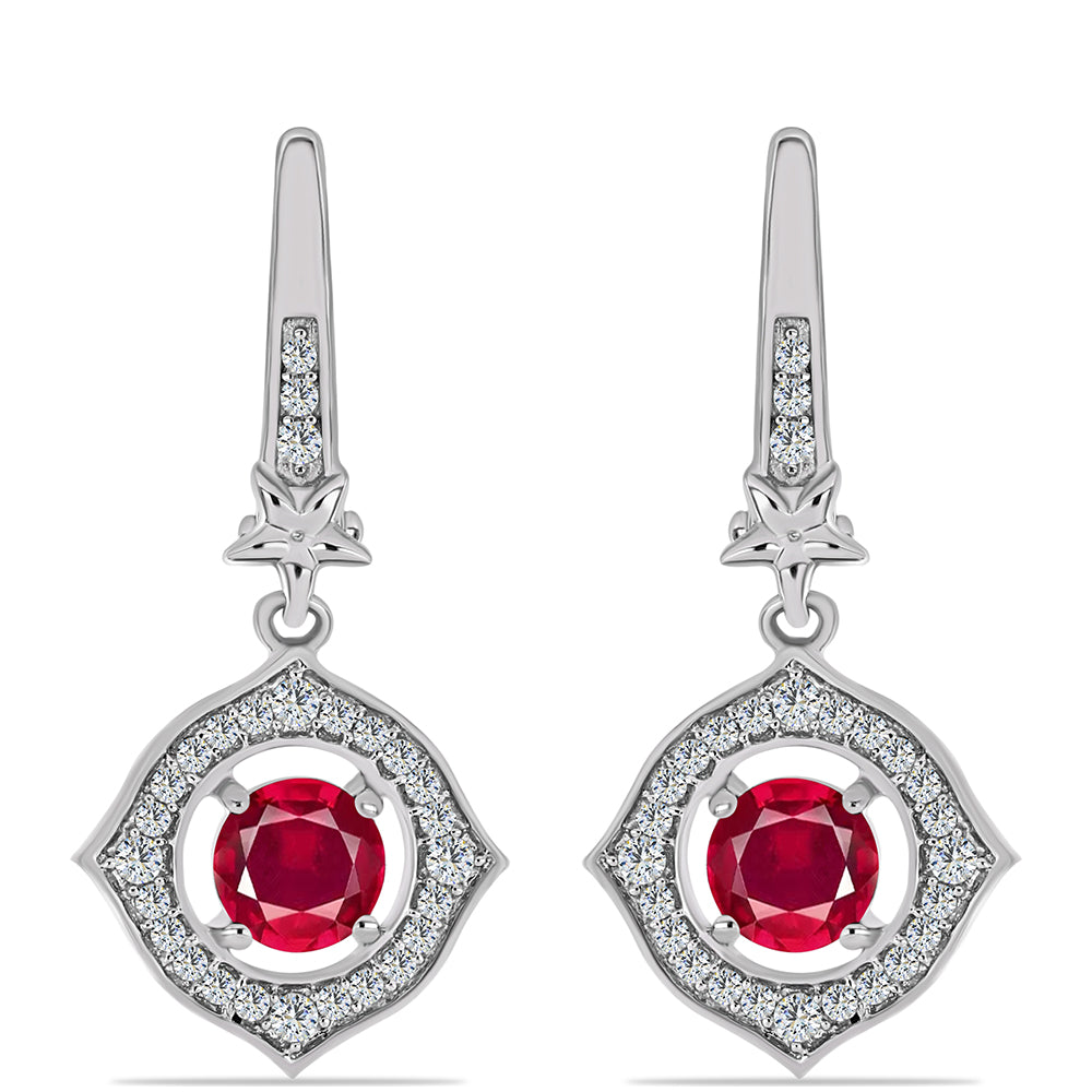 Stříbro 925/1000 - Náušnice s Madagaskarským Rubínem a Bílým Topazem - Karátové číslo: 1.9. přibližná hmotnost: 4.68 gramů 1 