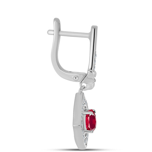 Stříbro 925/1000 - Náušnice s Madagaskarským Rubínem a Bílým Topazem - Karátové číslo: 1.9. přibližná hmotnost: 4.68 gramů