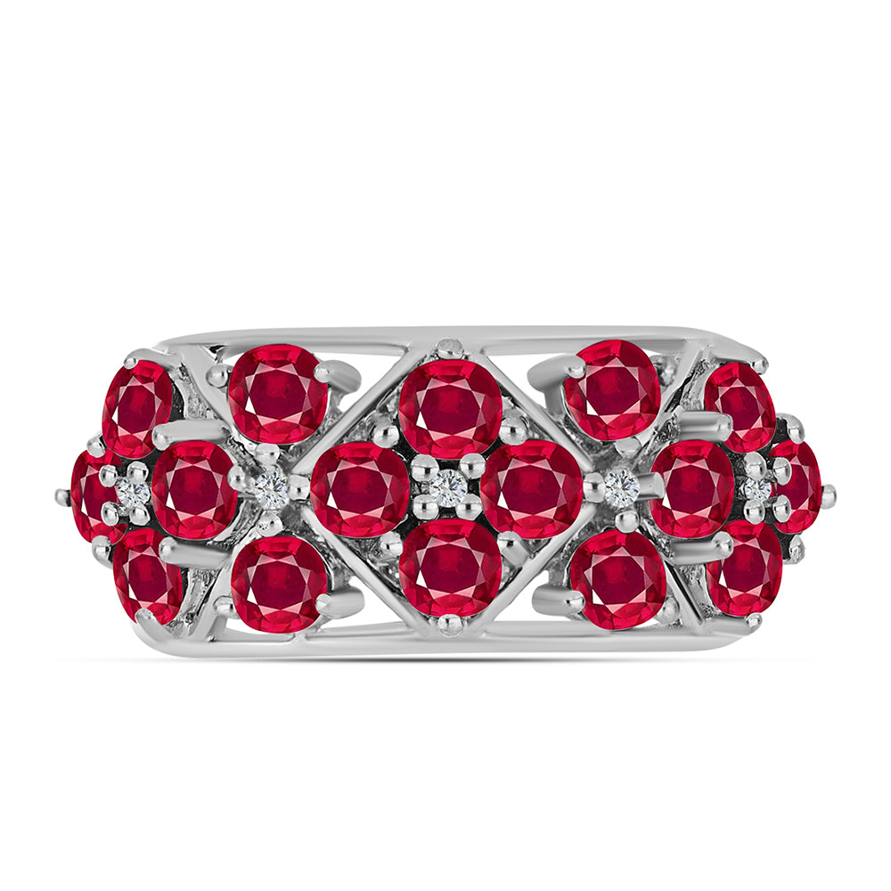 Stříbro 925/1000 - Prsten s Madagaskarským Rubínem a Bílým Topazem - Karátové číslo: 2.54. přibližná hmotnost: 4.72 gramů 1 