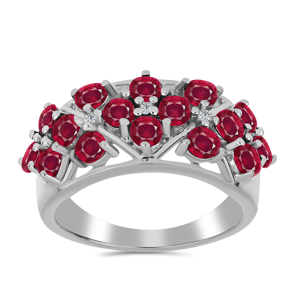 Stříbro 925/1000 - Prsten s Madagaskarským Rubínem a Bílým Topazem - Karátové číslo: 2.54. přibližná hmotnost: 4.72 gramů