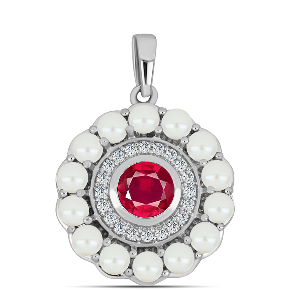 Stříbro 925/1000 - Přívěsek s Madagaskarským Rubínem a Bílou Sladkovodní Perlou - Karátové číslo: 2.43. přibližná hmotnost: 3.17 gramů 1 