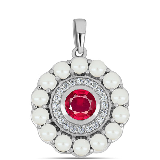 Stříbro 925/1000 - Přívěsek s Madagaskarským Rubínem a Bílou Sladkovodní Perlou - Karátové číslo: 2.43. přibližná hmotnost: 3.17 gramů