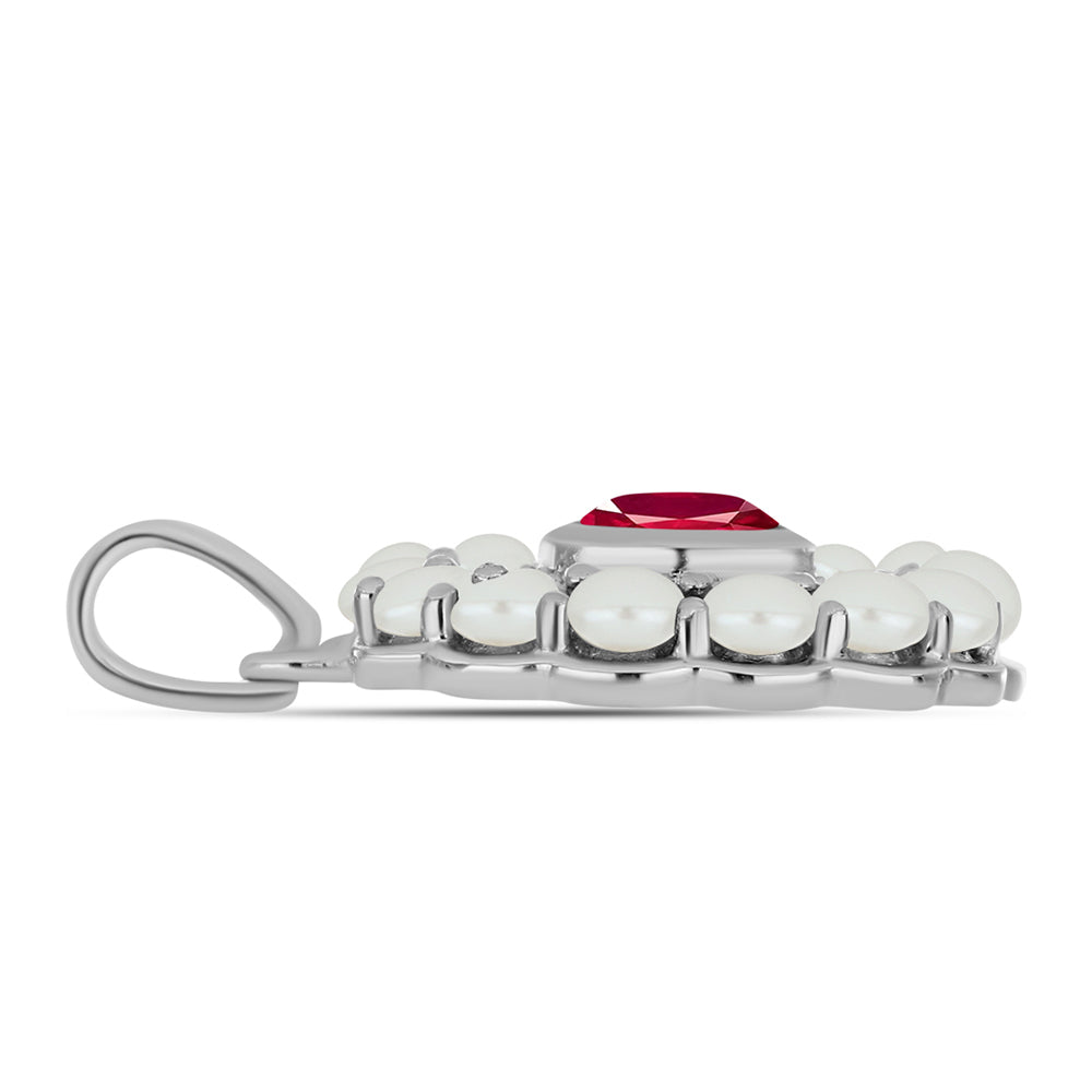 Stříbro 925/1000 - Přívěsek s Madagaskarským Rubínem a Bílou Sladkovodní Perlou - Karátové číslo: 2.43. přibližná hmotnost: 3.17 gramů 2 