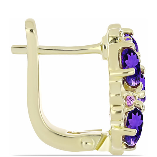 Pozlacené Stříbro 925/1000 - Náušnice s Marockým Ametystem a Brazilským Ametystem - Karátové číslo: 2.59. přibližná hmotnost: 4.63 gramů