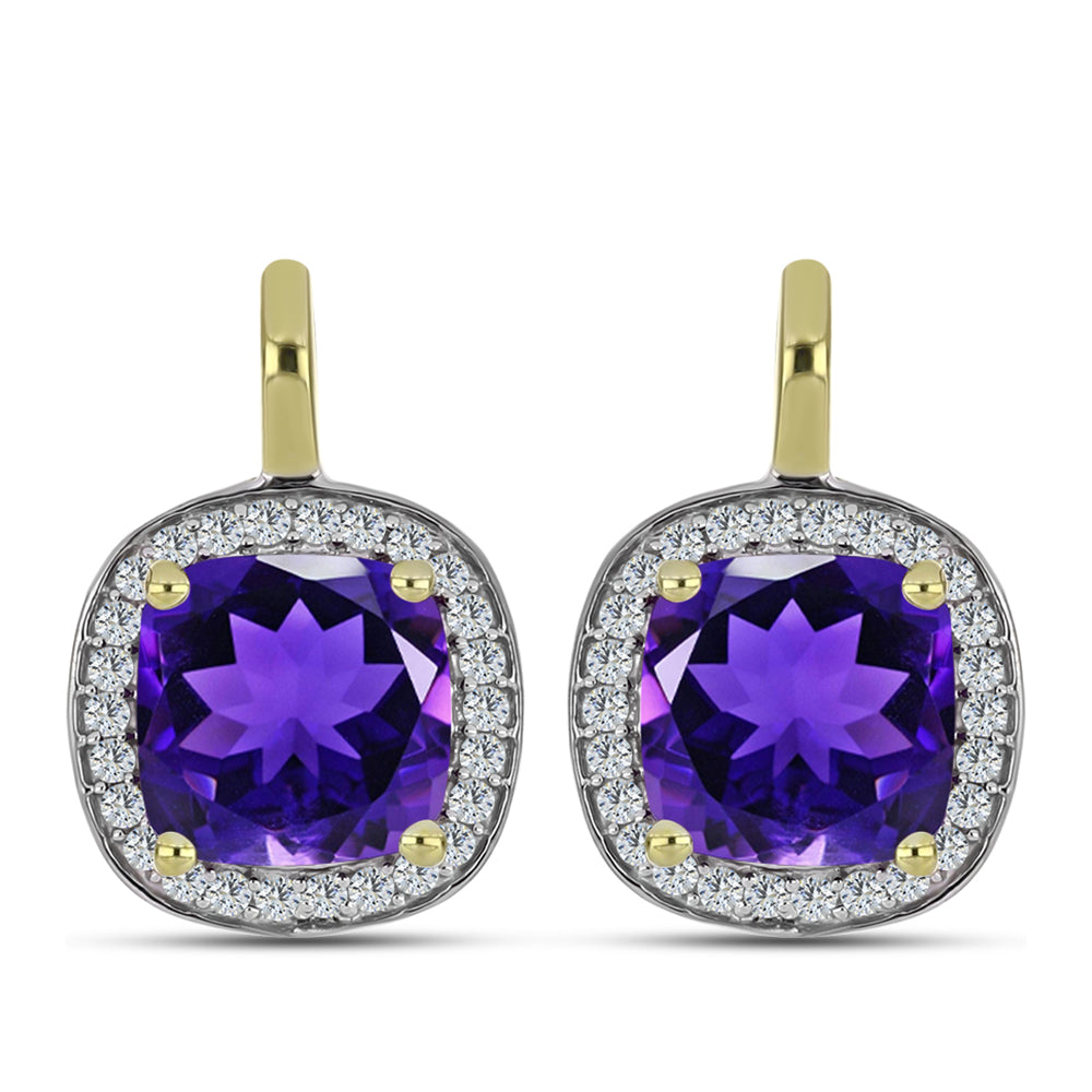 Pozlacené Stříbro 925/1000 - Náušnice s Marockým Ametystem a Bílým Topazem - Karátové číslo: 4.23. přibližná hmotnost: 4.62 gramů 1 