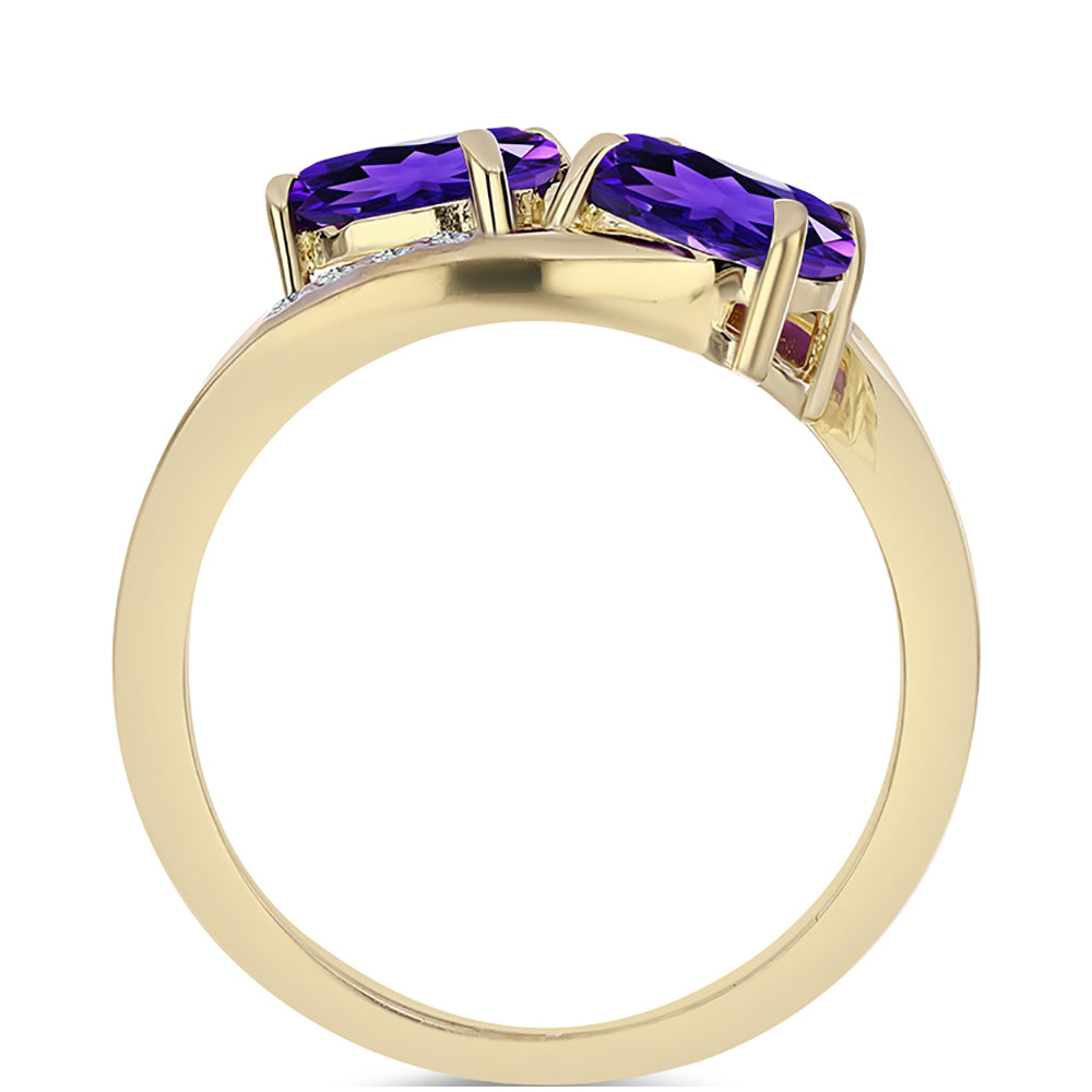 Pozlacené Stříbro 925/1000 - Prsten s Marockým Ametystem a Bílým Topazem - Karátové číslo: 1.49. přibližná hmotnost: 3 gramů 2 