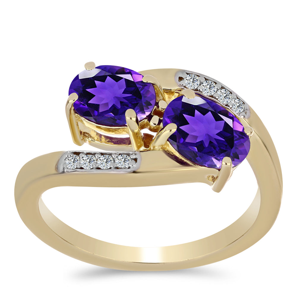 Pozlacené Stříbro 925/1000 - Prsten s Marockým Ametystem a Bílým Topazem - Karátové číslo: 1.49. přibližná hmotnost: 3 gramů