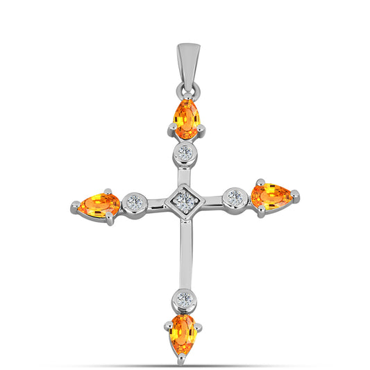 Stříbro 925/1000 - Přívěsek s Padparadscha Safírem a Bílým Topazem - Karátové číslo: 1.14. přibližná hmotnost: 1.99 gramů