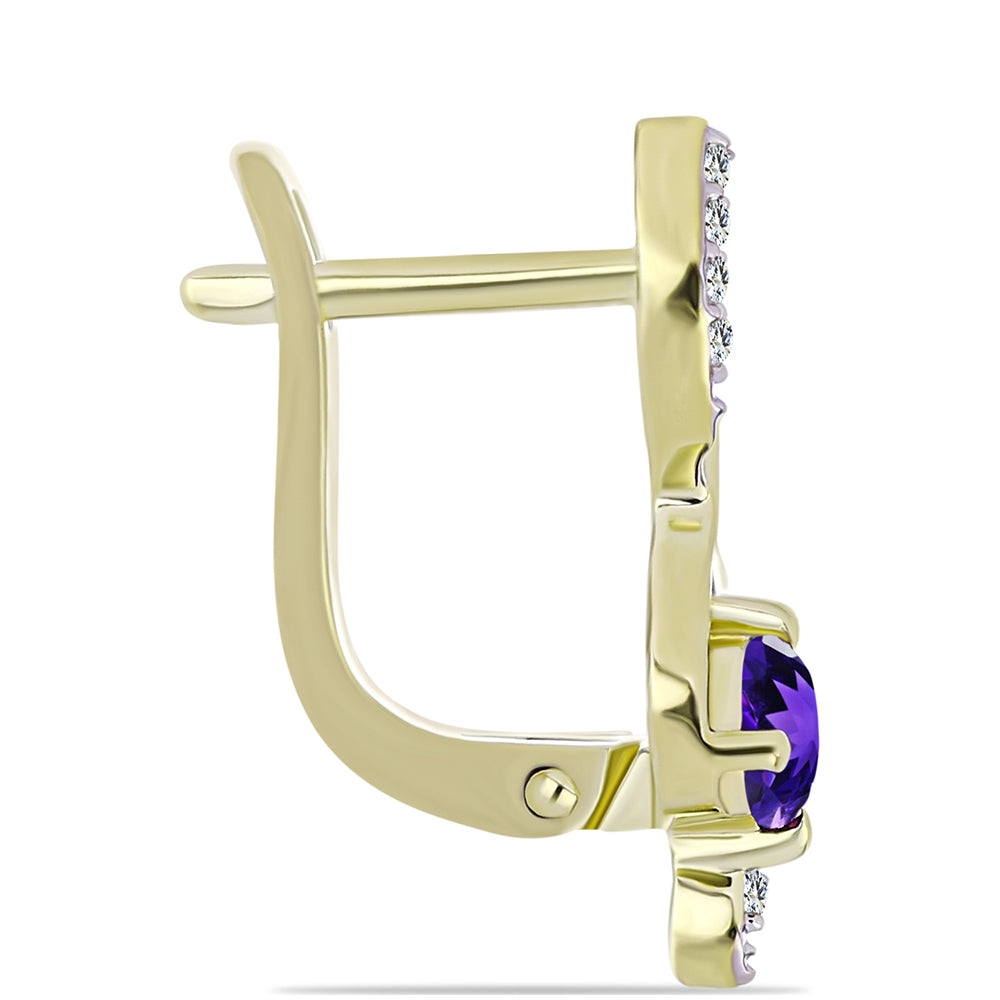 Pozlacená 925 / 1000 Sterlingové Stříbro Sada s Marockým Ametystem a Bílým Topazem ( Náušnice+Přívěsek ) 4 