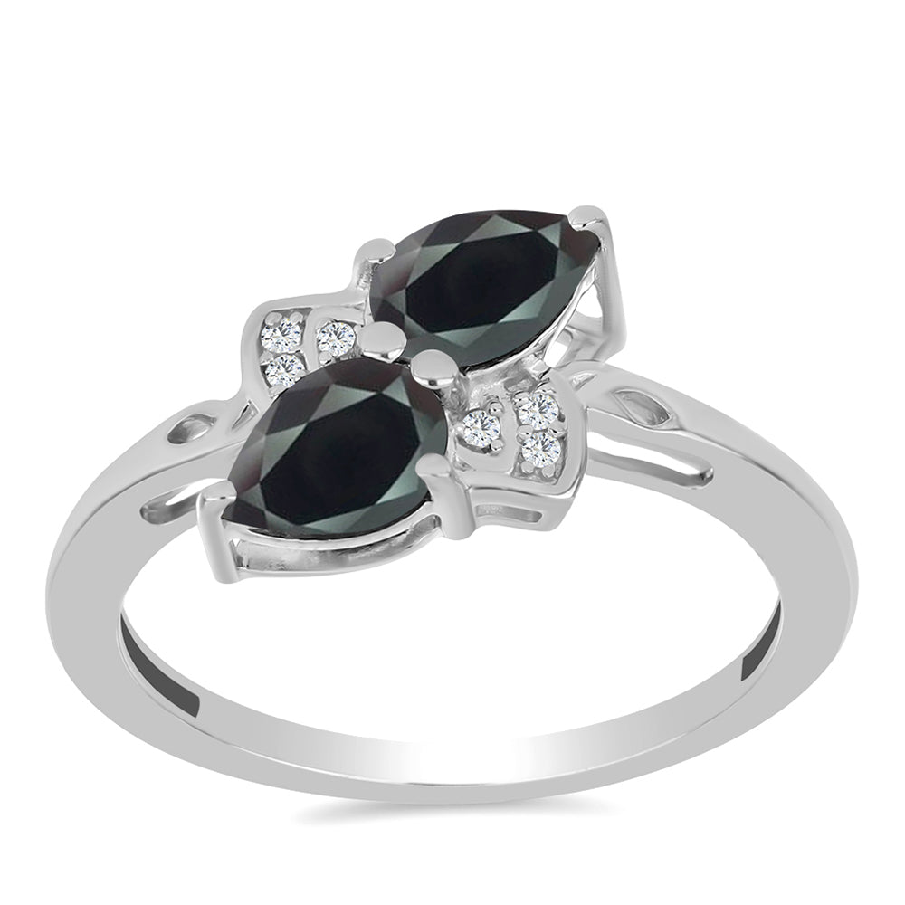 Stříbro 925/1000 - Prsten s Obsidiánem a Bílým Topazem - Karátové číslo: 1.1. přibližná hmotnost: 2.68 gramů 3 