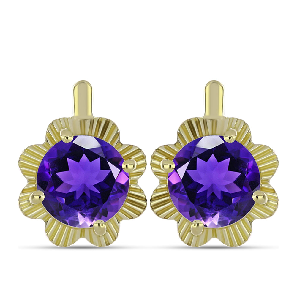 Pozlacené Stříbro 925/1000 - Náušnice s Marockým Ametystem - Karátové číslo: 3.49. přibližná hmotnost: 4.2 gramů