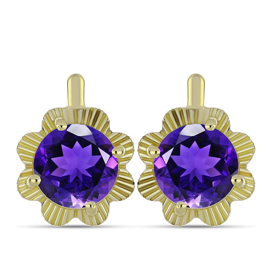 Pozlacené Stříbro 925/1000 - Náušnice s Marockým Ametystem - Karátové číslo: 3.49. přibližná hmotnost: 4.2 gramů