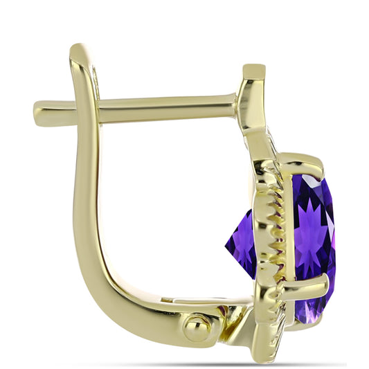 Pozlacené Stříbro 925/1000 - Náušnice s Marockým Ametystem - Karátové číslo: 3.49. přibližná hmotnost: 4.2 gramů