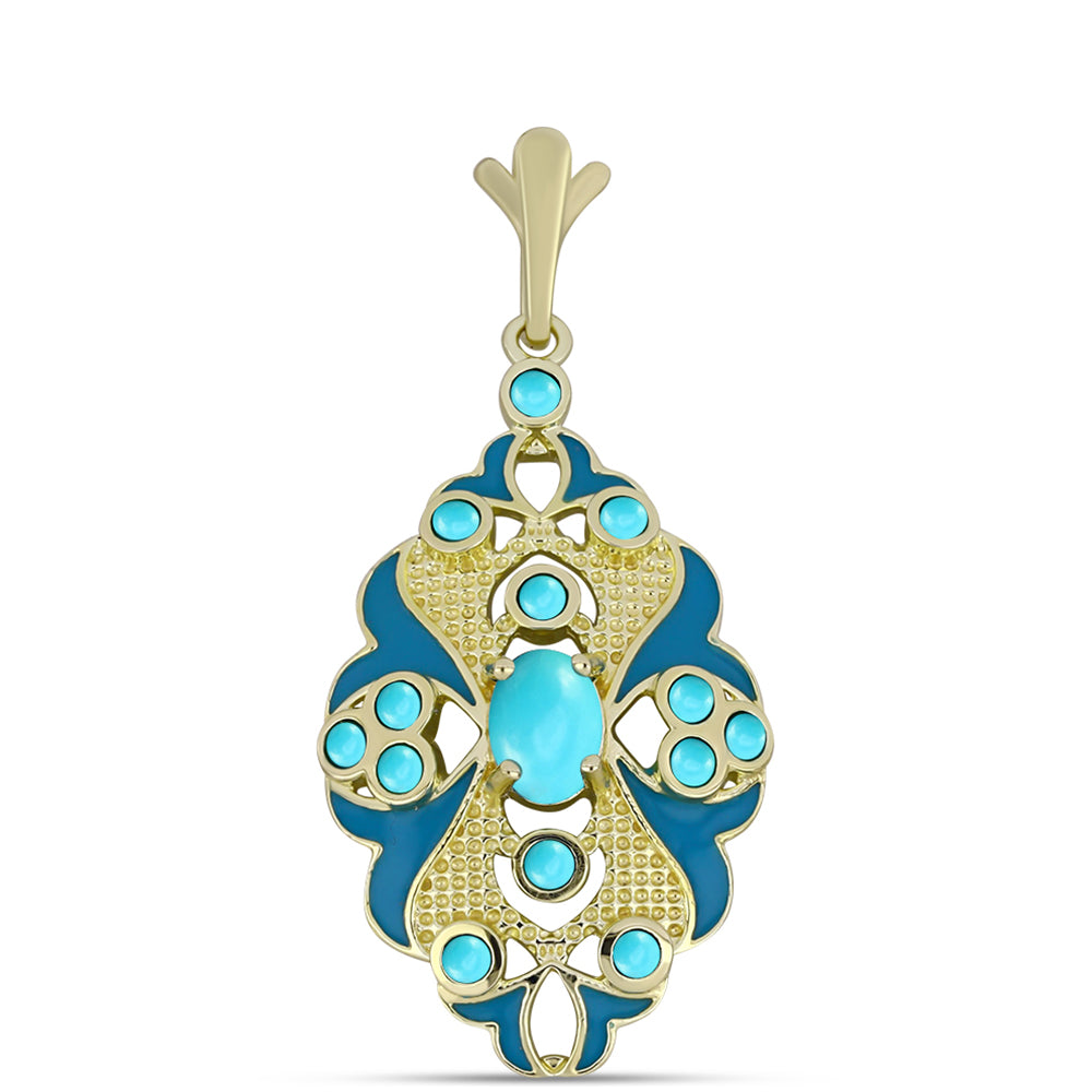 Pozlacené Stříbro 925/1000 - Přívěsek s Tyrkysem Sleeping Beauty - Karátové číslo: 1.16. přibližná hmotnost: 4.48 gramů 1 