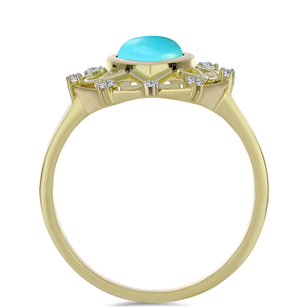 Pozlacené Stříbro 925/1000 - Prsten s Tyrkysem Sleeping Beauty a Bílým Topazem - Karátové číslo: 1.17. přibližná hmotnost: 3.53 gramů