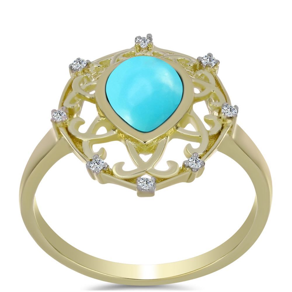 Pozlacené Stříbro 925/1000 - Prsten s Tyrkysem Sleeping Beauty a Bílým Topazem - Karátové číslo: 1.17. přibližná hmotnost: 3.53 gramů