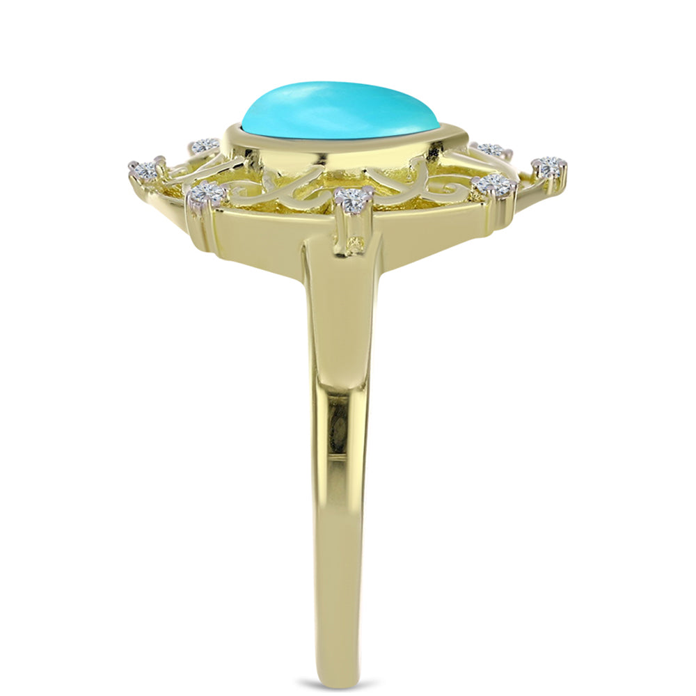 Pozlacené Stříbro 925/1000 - Prsten s Tyrkysem Sleeping Beauty a Bílým Topazem - Karátové číslo: 1.17. přibližná hmotnost: 3.53 gramů