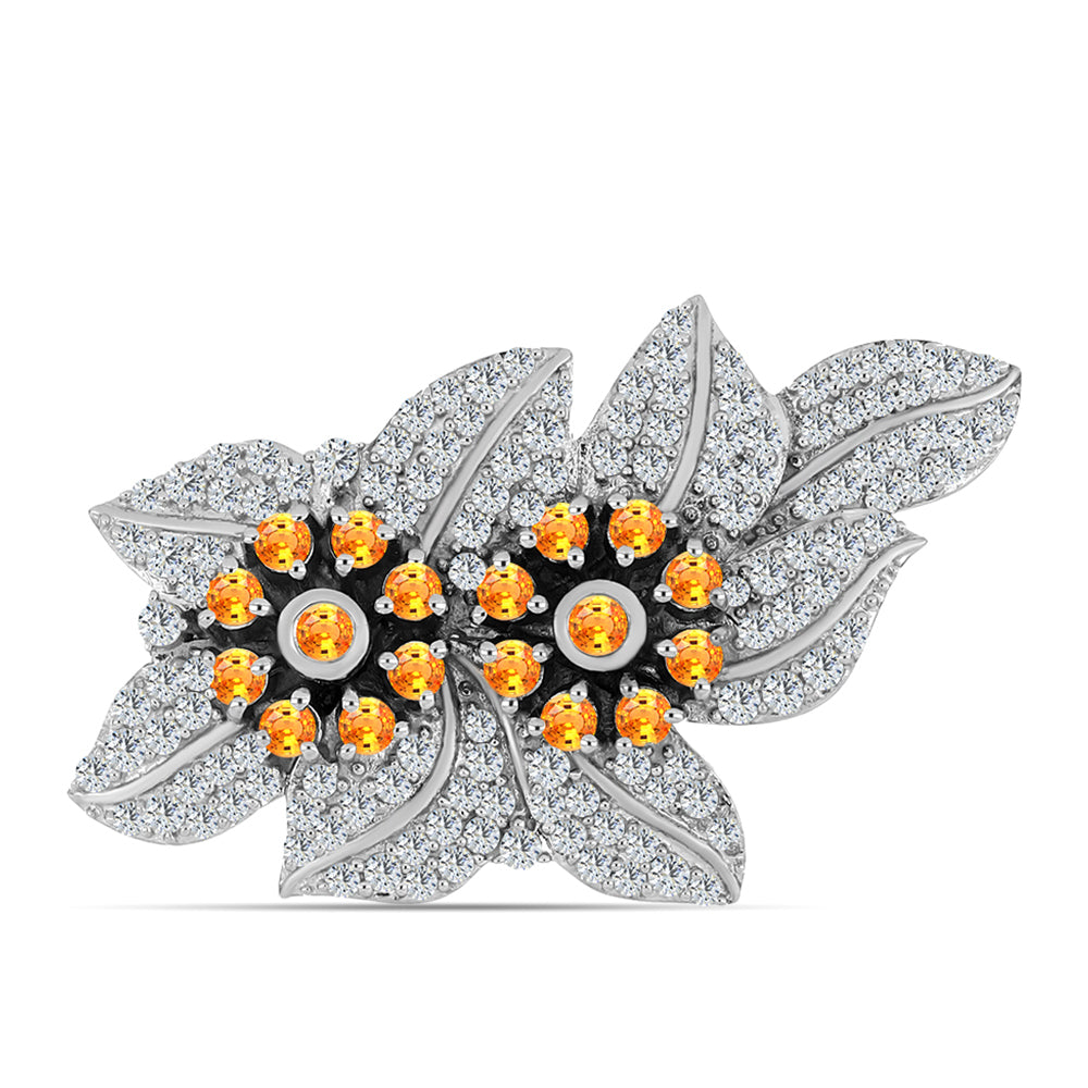 Stříbro 925/1000 - Brož s Padparadscha Safírem a Bílým Topazem - Karátové číslo: 2.03. přibližná hmotnost: 7.28 gramů 1 