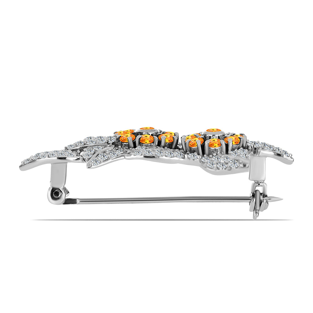 Stříbro 925/1000 - Brož s Padparadscha Safírem a Bílým Topazem - Karátové číslo: 2.03. přibližná hmotnost: 7.28 gramů 2 