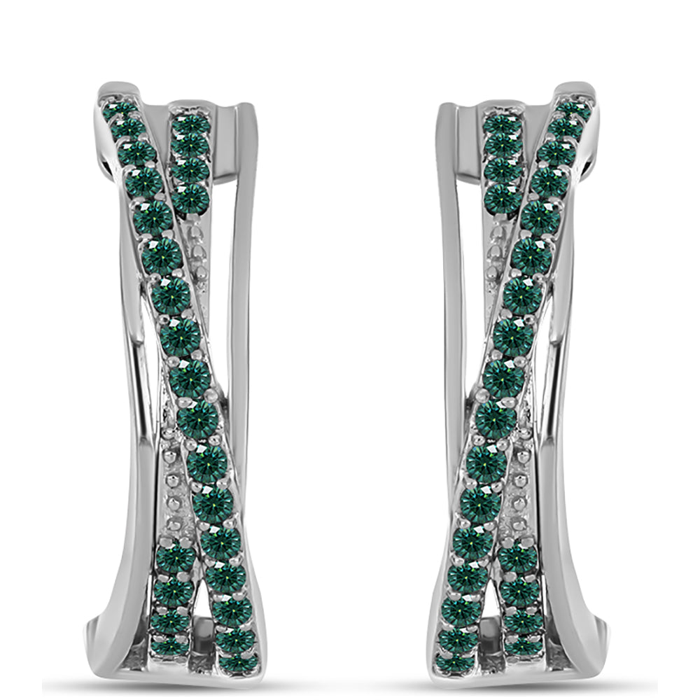 Stříbro 925/1000 Náušnice s Zelenkavý mořsky modrý Moissanitem - Karátové číslo: 0.5. přibližná hmotnost: 5.53 gramů