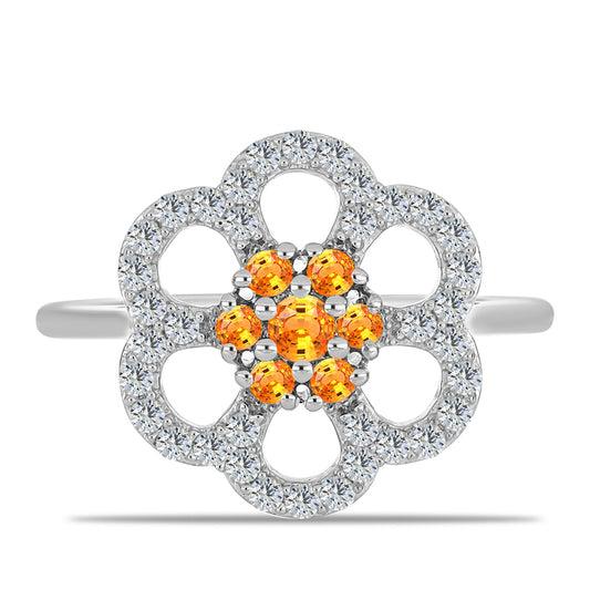 Stříbrný Prsten s Padparadscha Safírem a Bílým Topazem