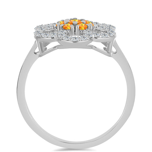 Stříbrný Prsten s Padparadscha Safírem a Bílým Topazem