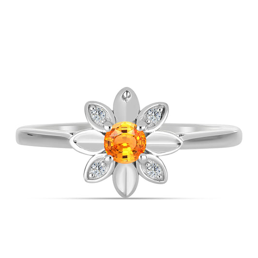 Stříbrný Prsten s Padparadscha Safírem a Bílým Topazem